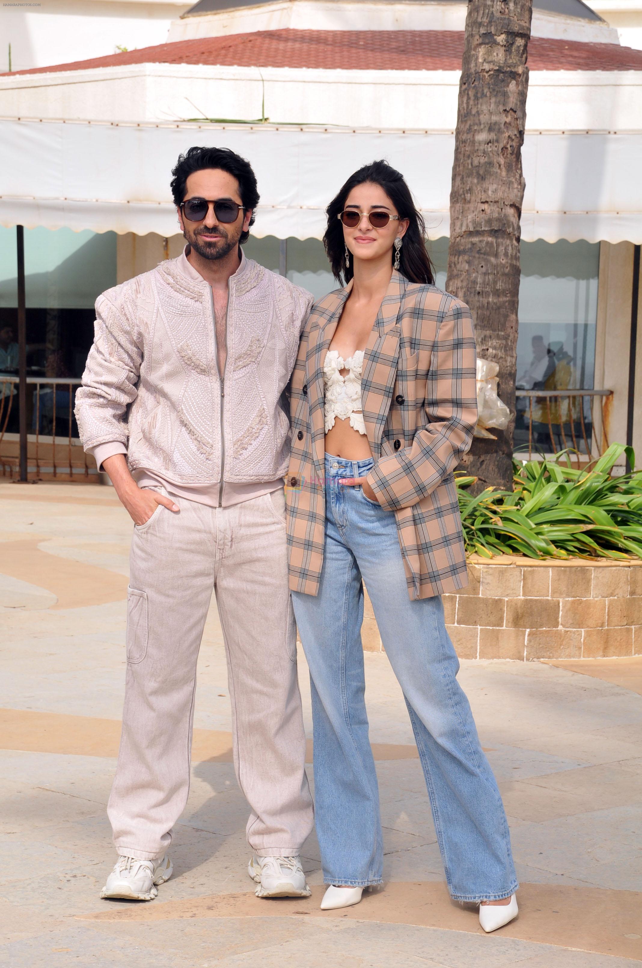 Ananya Panday, Ayushmann Khurrana promote their film Dream Girl 2 at Hotel Sun-N-Sand in Juhu on 12th August 2023
