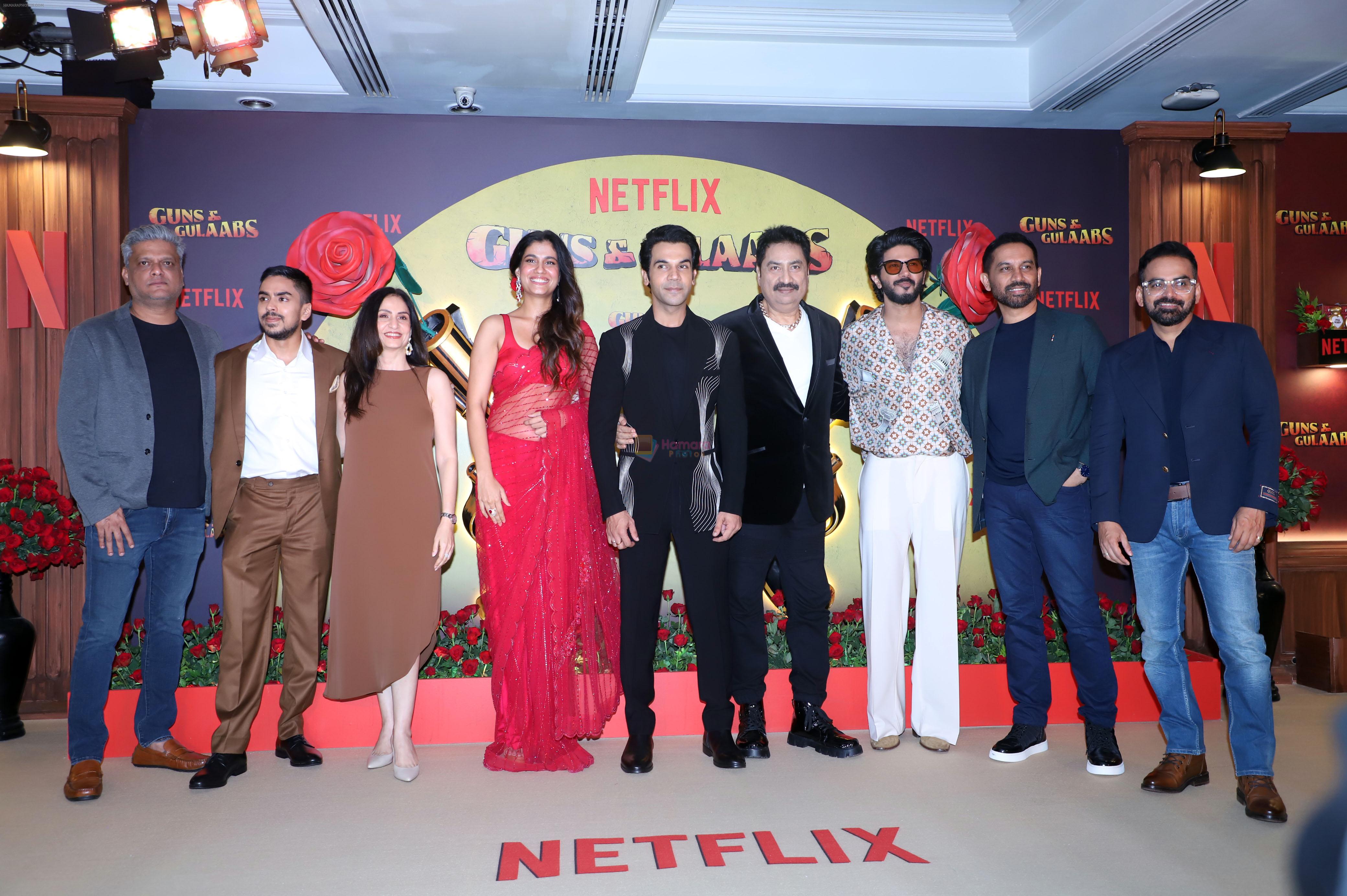 Adarsh Gourav, Dulquer Salmaan, Krishna D.K., Kumar Sanu, Raj Nidimoru, Rajkummar Rao, Shreya Dhanwanthary, Suman Kumar at the premiere of Netflix Web Series Guns and Gulaabs on 16th August 2023
