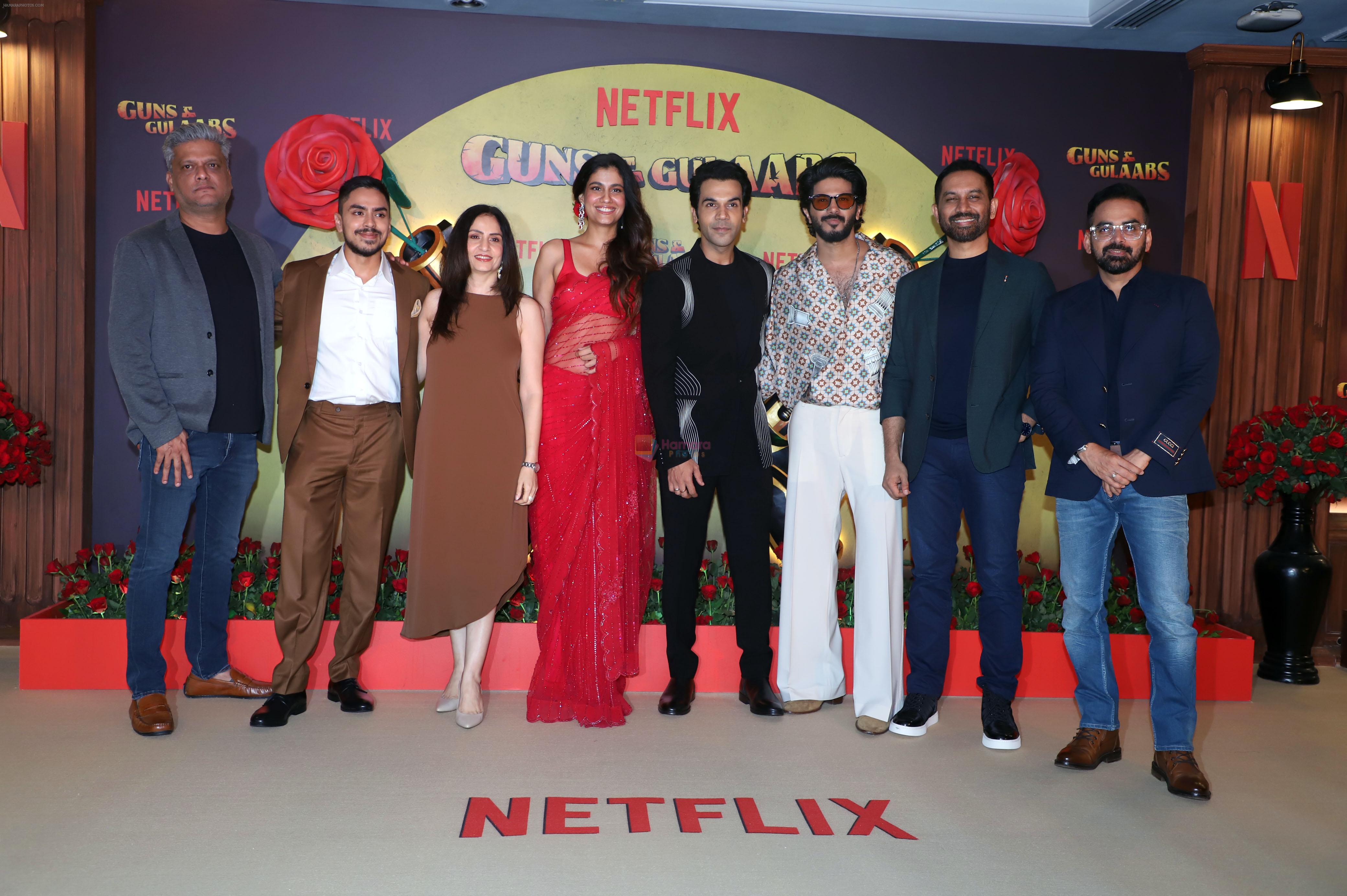 Adarsh Gourav, Dulquer Salmaan, Krishna D.K., Raj Nidimoru, Rajkummar Rao, Shreya Dhanwanthary, Suman Kumar at the premiere of Netflix Web Series Guns and Gulaabs on 16th August 2023