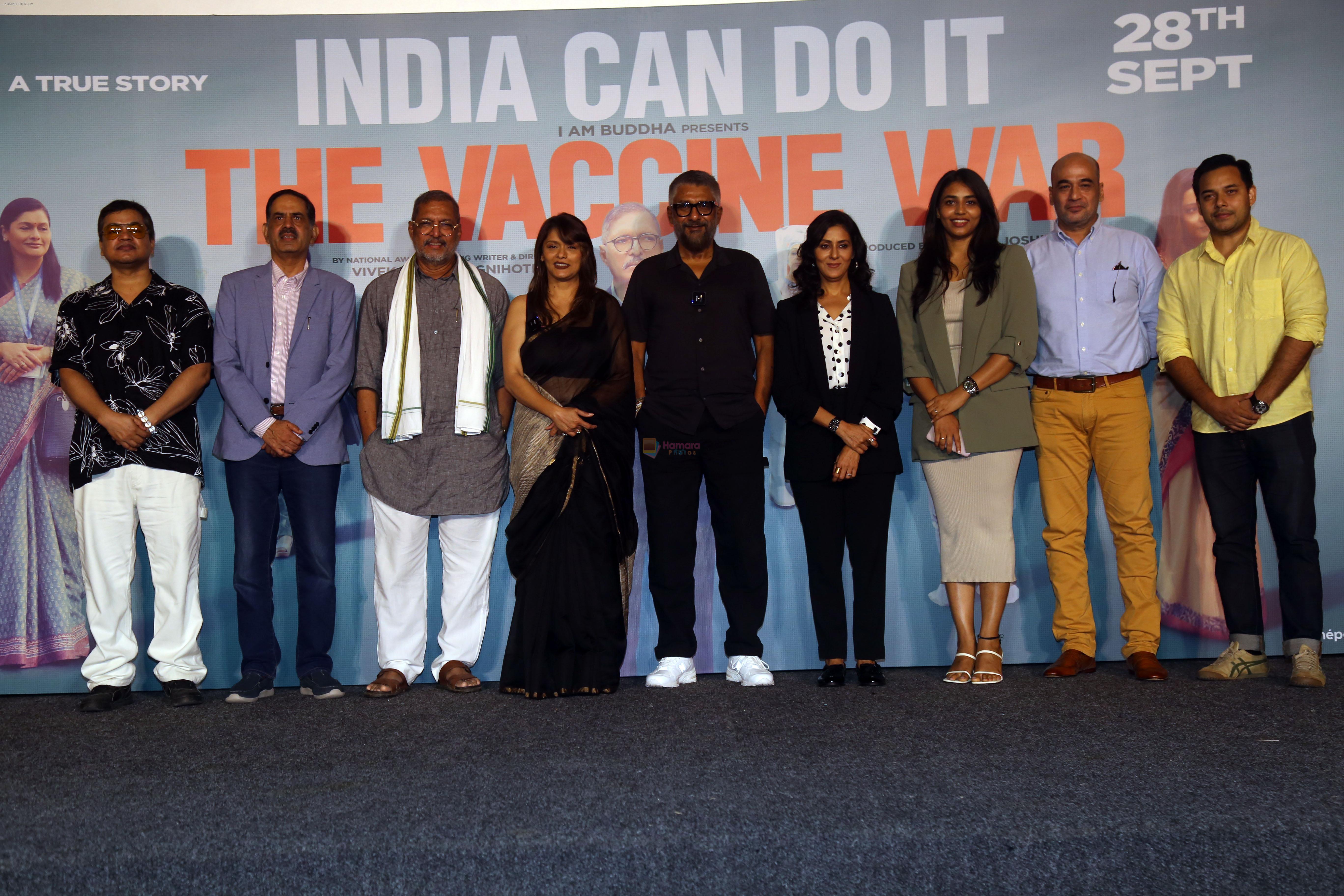 Balram Bhargava, Mohan Kapoor, Nana Patekar, Nivedita Bhattacharya, Pallavi Joshi, Sapthami Gowda, Vivek Agnihotri attends The Vaccine War Trailer Launch on 12th Sept 2023