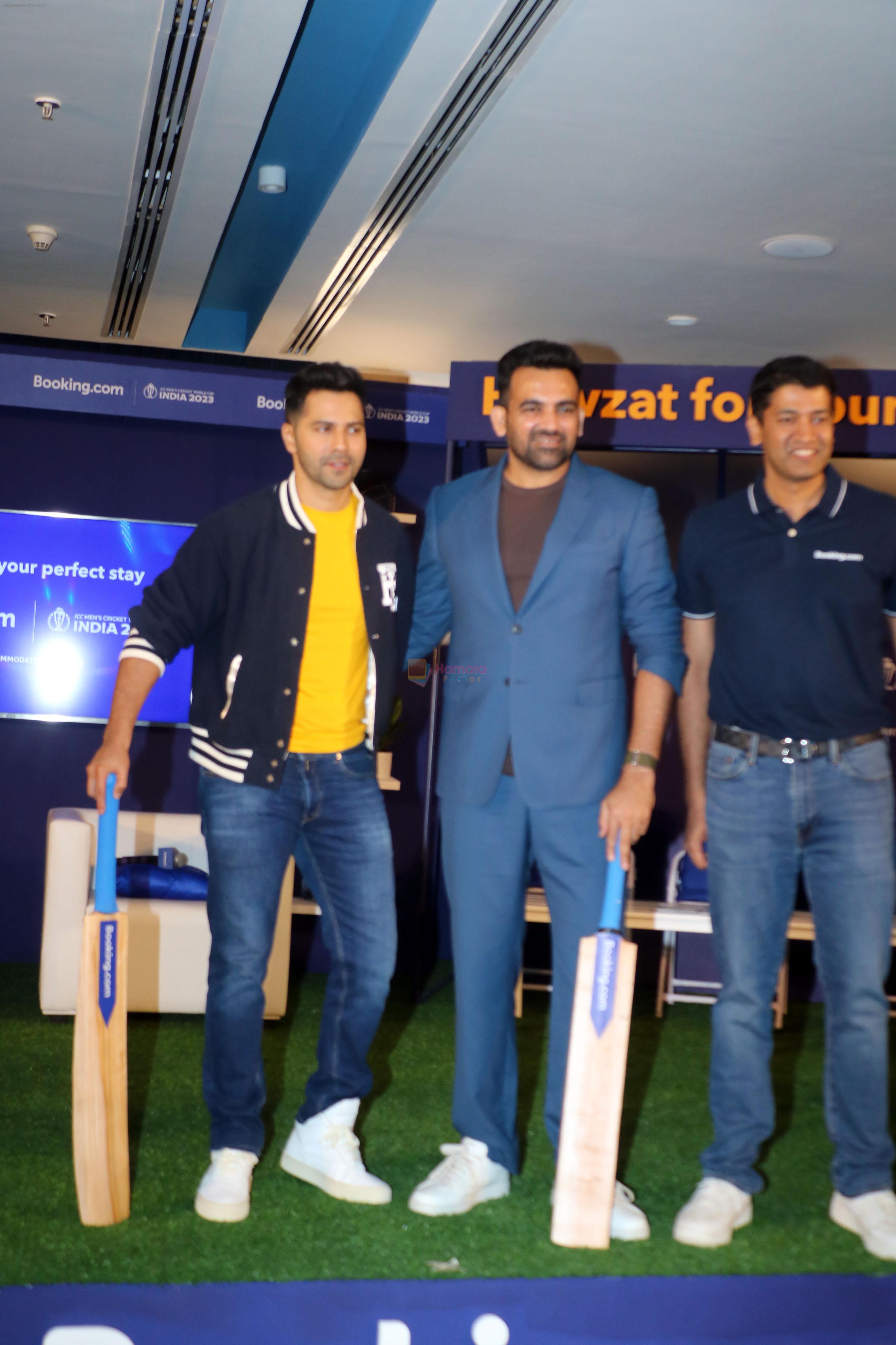 Santosh Kumar, Varun Dhawan, Zaheer Khan at booking.com being official accomodation partner for the ICC Men World Cup 2023 on 3rd Oct 2023