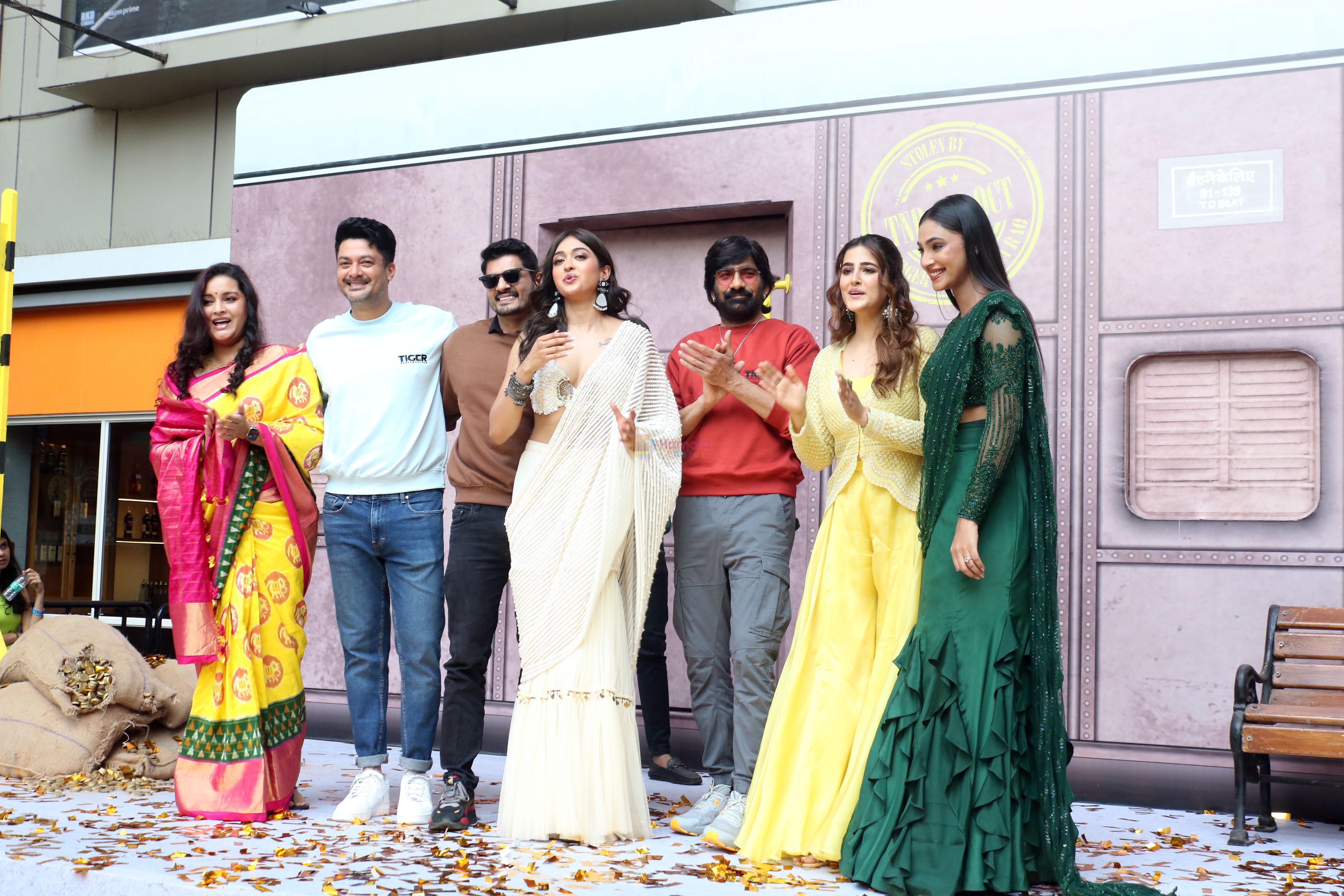 Anukreethy Vas, Gayatri Bhardwaj, Jisshu Sengupta, Nupur Sanon, Ravi Teja, Renu Desai, Sudev Nair at Tiger Nageswara Rao Trailer Launch on 3rd Oct 2023