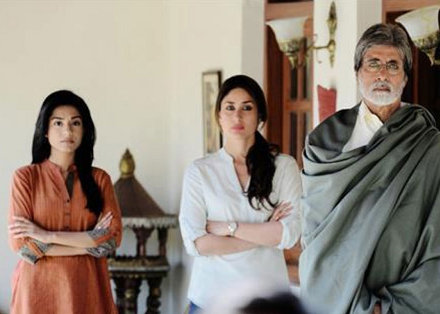 Amrita Rao, Kareena Kapoor and Amitabh Bachchan in a scene from Satyagraha