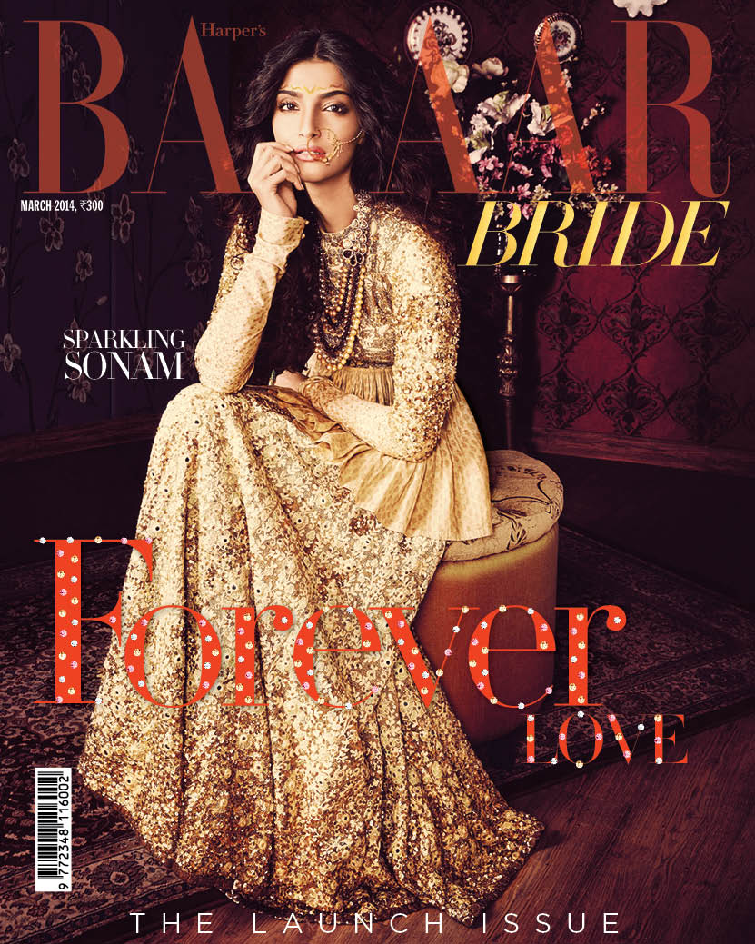 Sonam Kapoor on the cover of Harpers BAZAAR Bride March 2014
