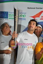 John Abraham promotes Mumbai marathon in Mumbai Aiport on 11th Jan 2010 (3).JPG