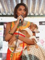 Model Diandra Soares with her adopted puppy Cupcake at Adoptathon 2012.jpg