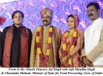 Shashi Tharoor, Jai Singh with wife Shradha Singh and Charandas Mahant, Minister of State for Food Processing, Govt. of India at the Reception of Jai Singh and Shradha Singh on 7th May 2013.jpg