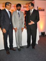 Mr. Tarun Rai (CEO, WWM), Dhanush & Mr. Rajat Mukarji (CCAO, Idea Cellular) at the _61st Idea Filmfare Awards 2013_ Press Conference at Park Hyatt Hotel, Chennai.4_53a3943908be7.JPG