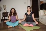Surveen Chawla doing yoga on the eve of World Yoga Day at her andheri house on 20th June 2018