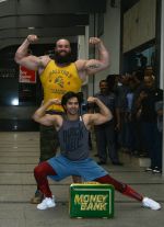 Varun Dhawan with WWE Superstar Braun Strowman at gym in Khar on 22nd July 2018