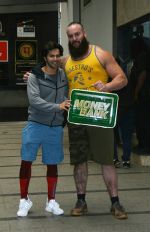 Varun Dhawan with WWE Superstar Braun Strowman at gym in Khar on 22nd July 2018