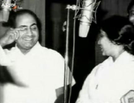 Mohd Rafi during song recording with Asha Bhonsle