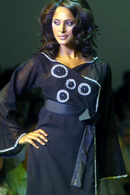 Model presents a creation by designer Rina Dhaka.