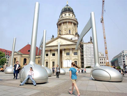 Sculptures depicting musical notes are placed at the Gendarmenmarkt