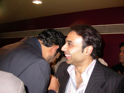 Sharing a light moment : Abhishek and Uday in Premiere of Karam