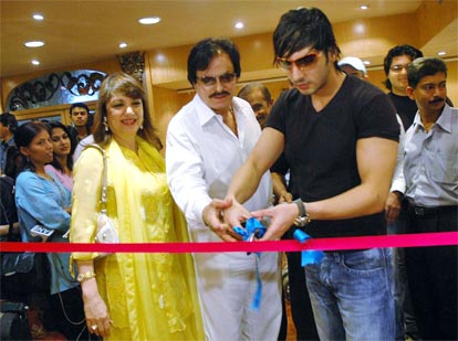 Zayed Khan with father Sanjay khan and mother at the opening of his new shop "Sanjay Plaza"