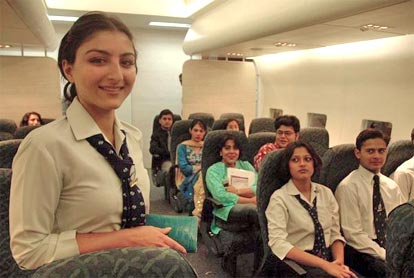 Bollywood actress and Frankfinn's brand ambassador Soha Ali Khan at the air hostess training centre