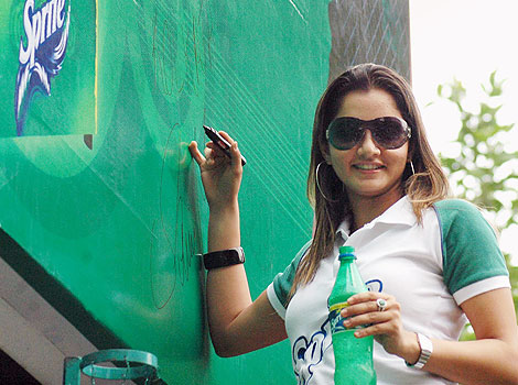 Indian tennis player Sania Mirza at the promotional campaign of a soft drink