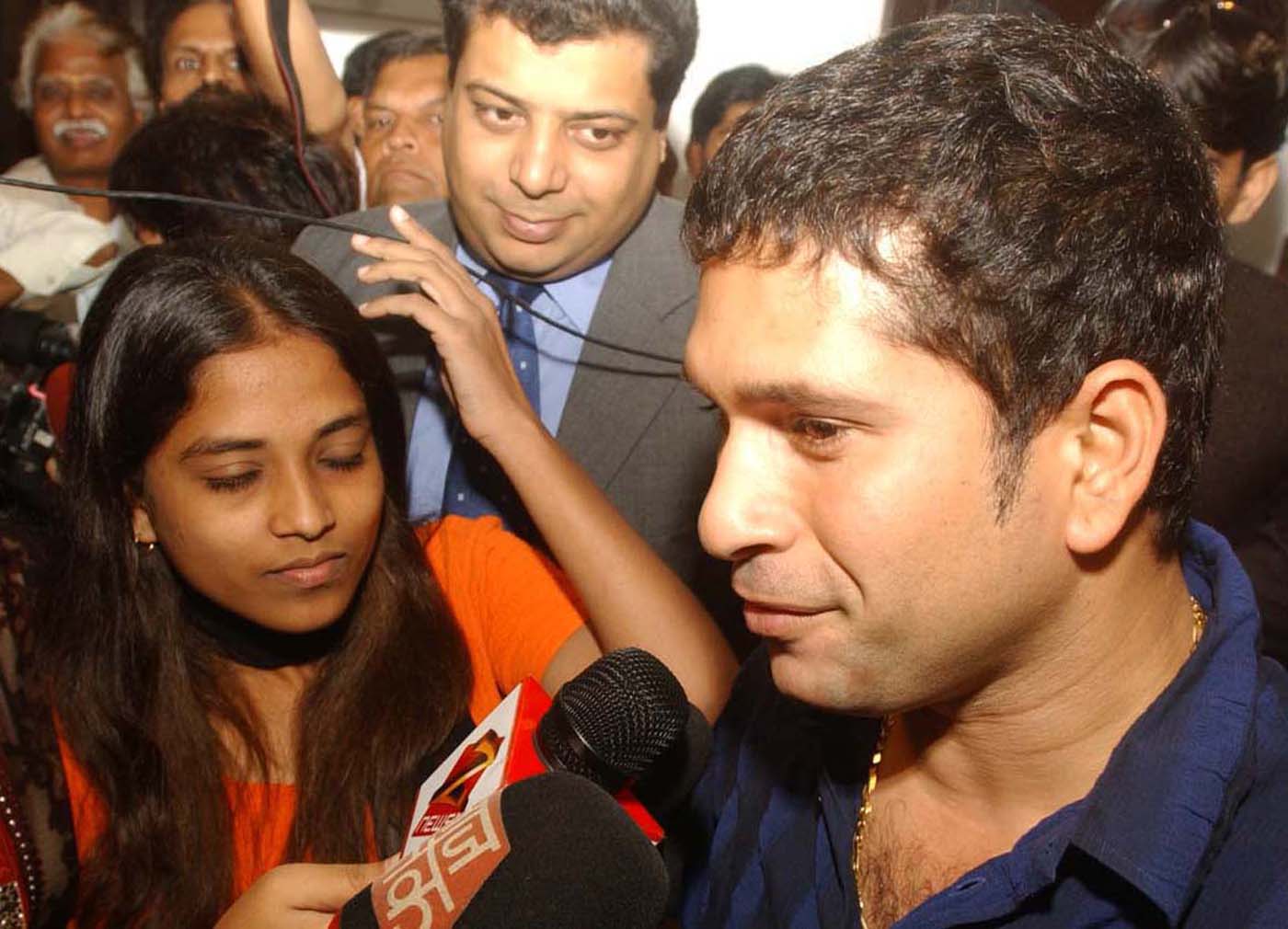 Sachin Tendulkar talking to the media after launching mobile games in Mumbai