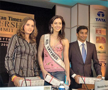 Sania Mirza, Miss Universe 2005 Natalie Gleboova and Formula One Driver Narayan Karthikeyan