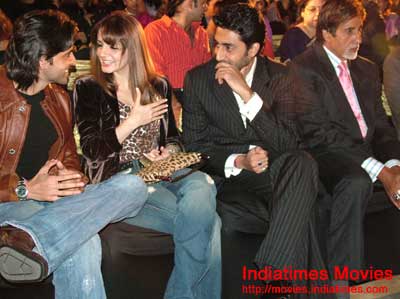 Hrithik Roshan with Suzanne and Abhishek Bachchan
