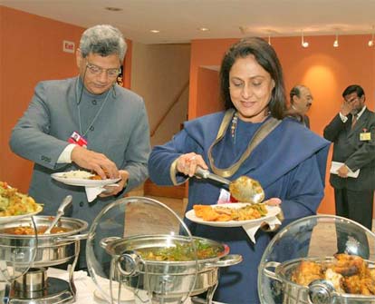 Sitaram Yechury and Jaya Bachchan at a Luncheon Reception in New York