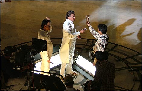 Mithunda getting ready for a shot on the set of 'Classic - Dance of Love'