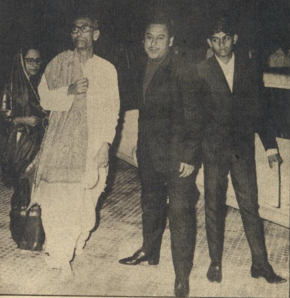 Kishore Kumar,SD Burman,Meera Burman and Amit Kumar at the premiere of Prem Pujari