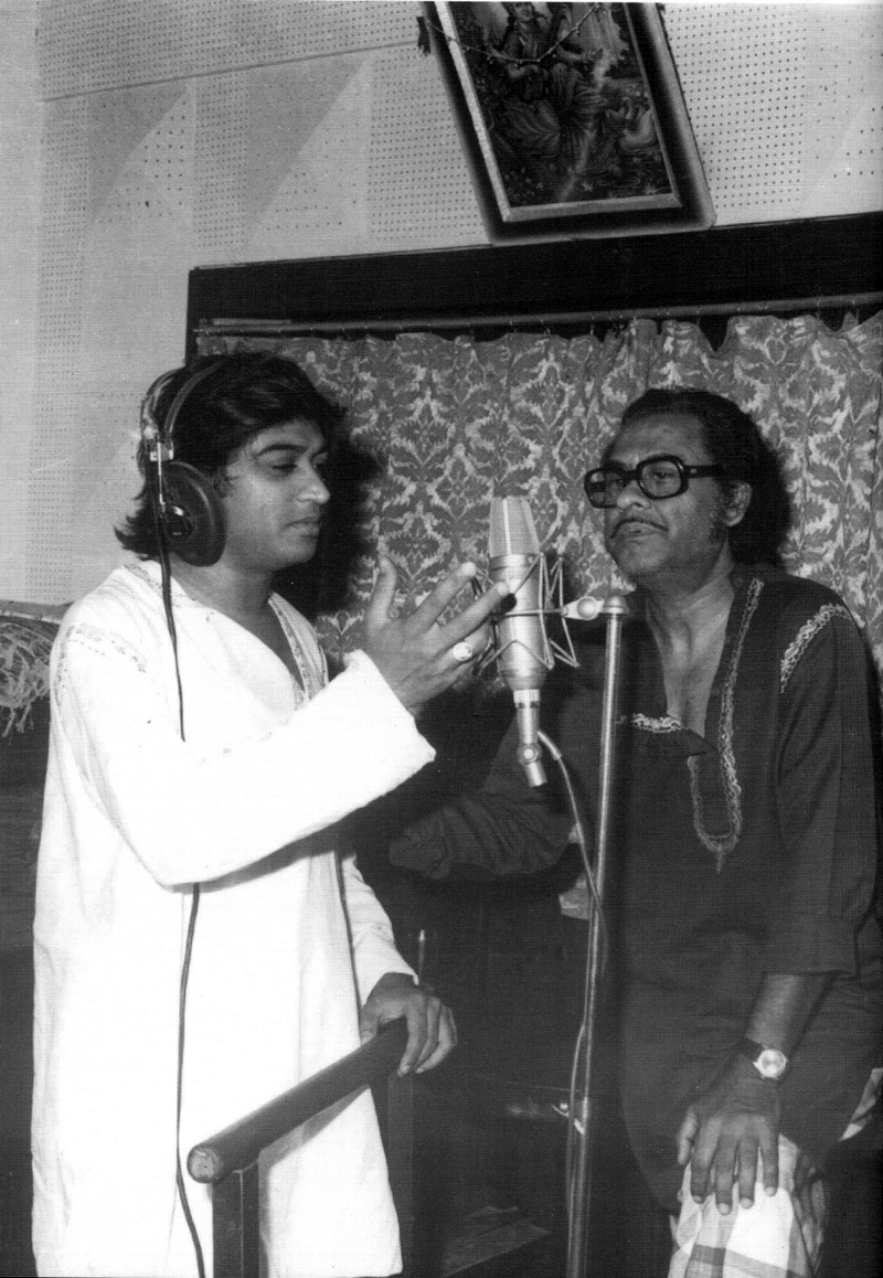 Kishore and Amit Kumar at a recording (Contributed by Shashank Chickermane)