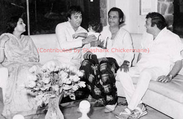 Leena, Sunil Dutt with baba Sumit, Sanjeev Kumar and Kishore (Contributed by Shashank Chickermane)