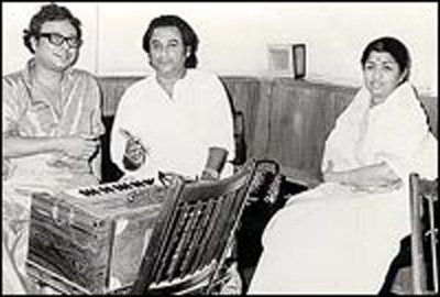 Kishore with Pancham and Lata Mangeshkar (contributed by Vikas Sharma)