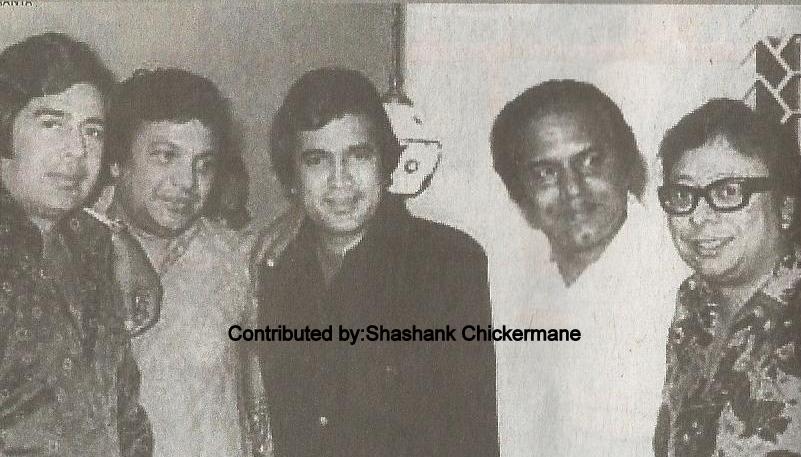 RD Burman with Shakti Samanta, Rajesh Khanna, Uttam Kumar & Sujit Kumar.