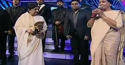 Lata with Asha Bhosale in the Award's function