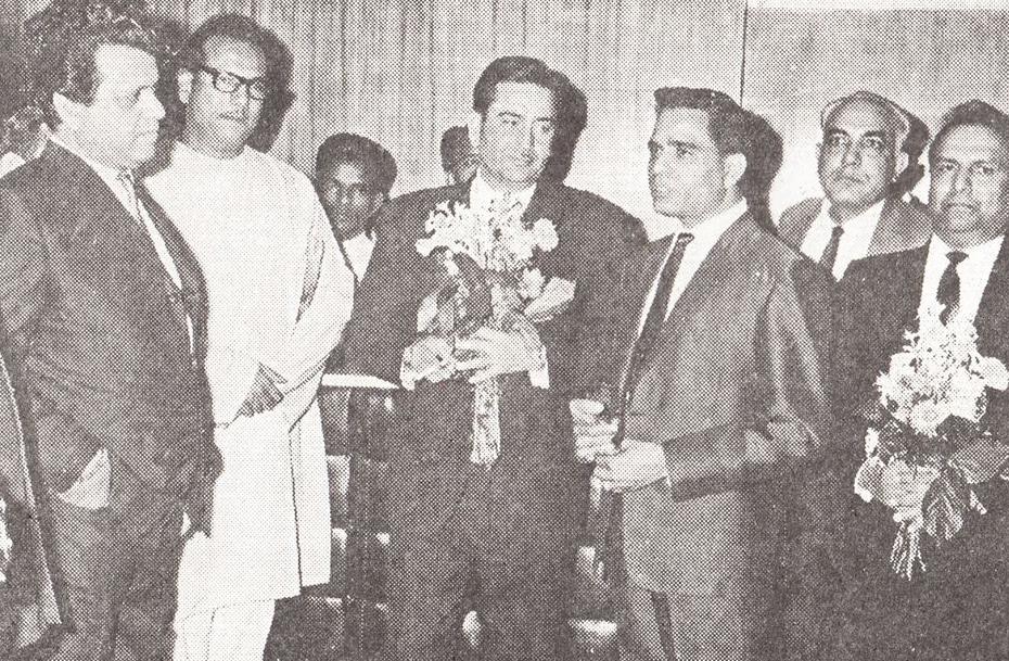 Shankar Jaikishan with SN Tripathi, Rajkapoor & others in the function