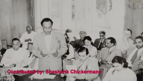 V Shantaram giving speech in a function in the presence of Raj Kapoor, Nargis, Anil Biswas & others