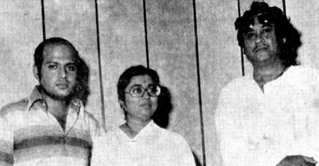 Kishoreda with Usha Mangeshkar & Rajesh Roshan in the recording studio