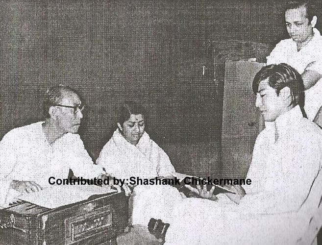 Lata with Danny Denz rehearsals a song with SD Burman