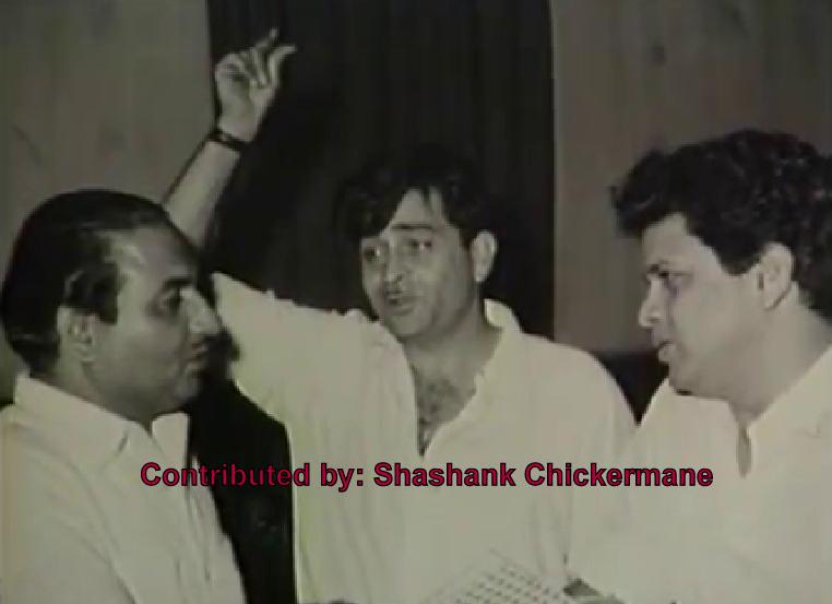 Rafi rehearsals a song with Raj Kapoor & Jaikishan