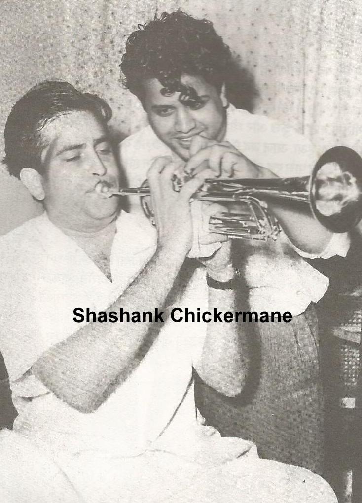 Raj Kapoor playing shehnai with Jaikishan