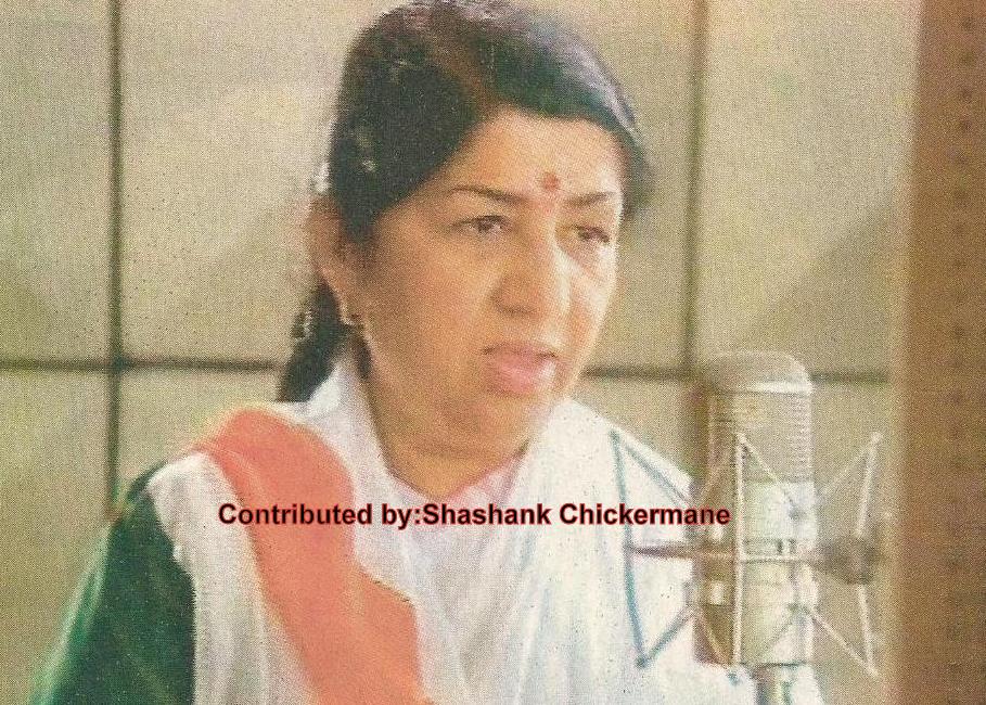 Lata Mangeshkar recording a song