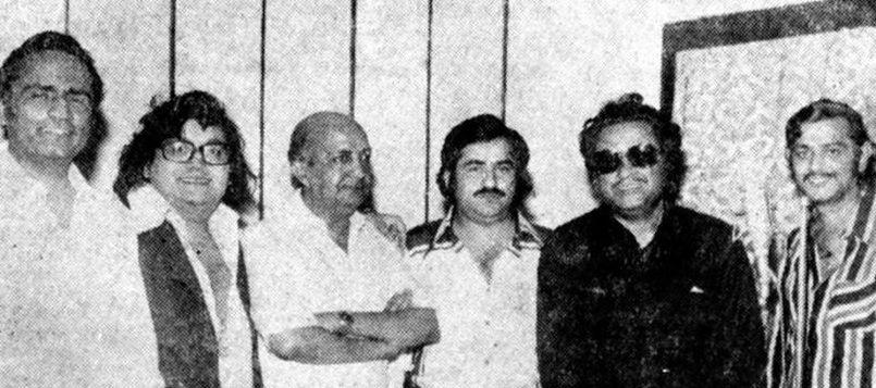 Kishoreda with Bappida, Anjaan & others in the recording studio