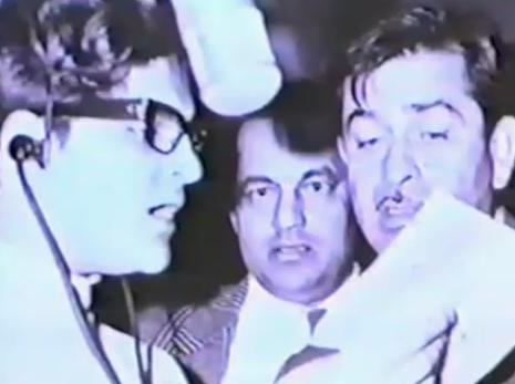 Nitin Mukesh recording a song in Mera Naam joker along with Mukesh, Raj Kapoor