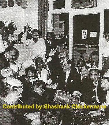 Shankar with Raj Kapoor, Hasrat & others enjoying in the party