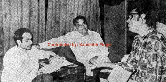 Kishoreda rehearsaling a song with Kalyanji & others in the recording studio
