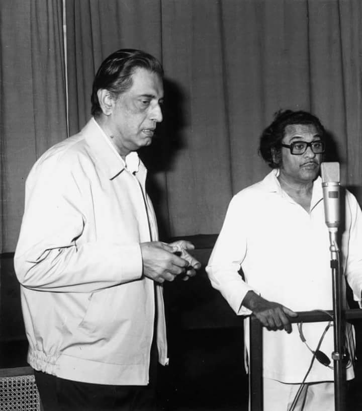 Kishoreda recording a song with Satyajit Ray