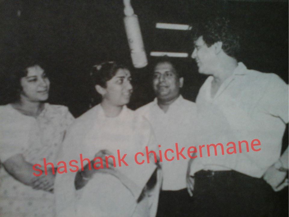 Lata with Nargis, Shankar Jaikishan in the recording studio