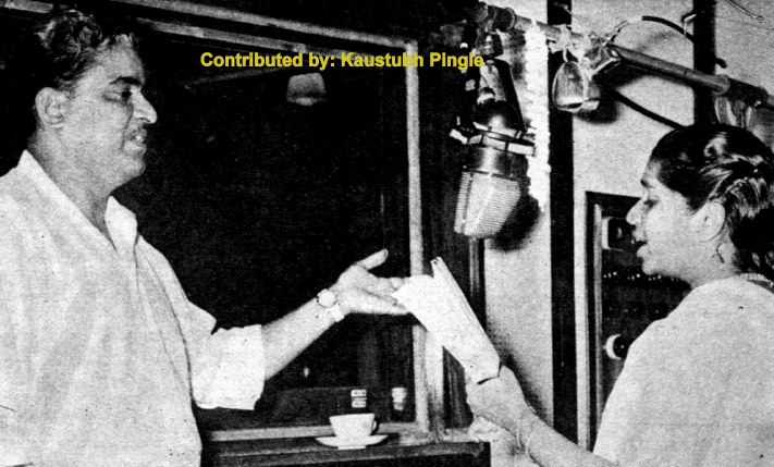 Asha recording a song with C Ramchandra in the recording studio