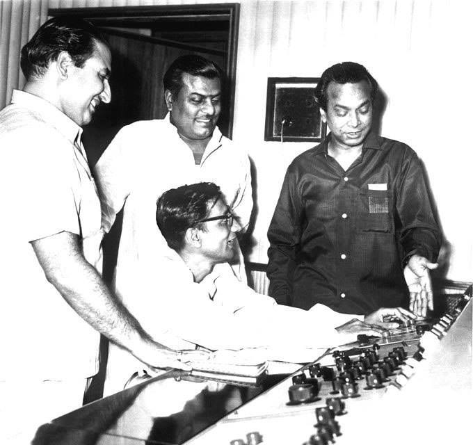 Mohd Rafi with Naushad and recordist in the recording studio