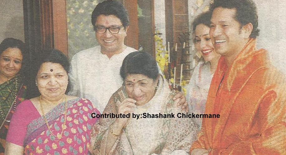 Lata with Sachin Tendulkar, Mrs Tendulkar, Raj Thackrey & his wife in a function