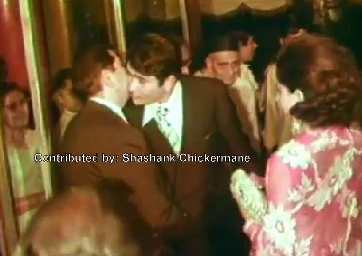 Raj Kapoor with his wife Krishna, son Randhir & others in a party